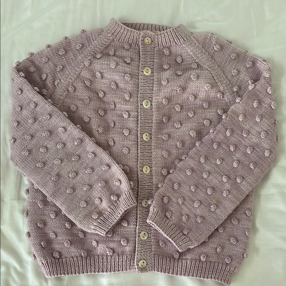 Misha and Piff lilac wool popcorn cardigan, size 8-9